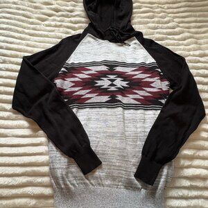 Carbon Rue21 Hoodie Men's S Red Gray Aztec SW Pattern Pullover Sweatshirt NWT